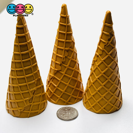 Fake Ice Cream Waffle Cone Solid Plastic Silicon Food Prop 3 pcs - Fake Food
