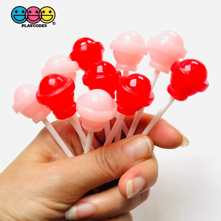 Fake Lollipop Red Pink Mix Charms Decoden Fake Bake Valentine’s Craft Supplies (10 pcs) PLAYCODE3 LLC Fake Food