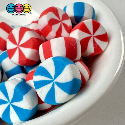 Fake Candy Swirl Peppermint Mints Mix 4Th Of July Theme Charms Polymer Clay Candies 30 Pcs Decoden