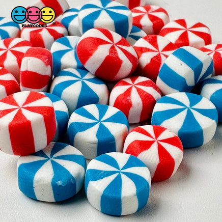 Fake Candy Swirl Peppermint Mints Mix 4Th Of July Theme Charms Polymer Clay Candies 30 Pcs Decoden