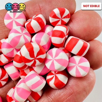 Fake Candy Swirl Peppermint Mints Mix Valentines Day Theme Charms Polymer Clay Candies 30 Pcs