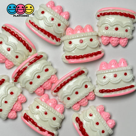 Fake Strawberry Birthday Cake Valentine’s Day Red White Pink Flatback Cabochons Decoden Charm 10