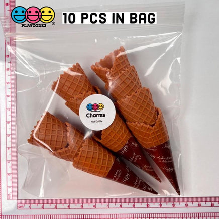 Waffle Ice Cream Cone Wrapped Silicone Soft Charms Fake Food Realistic 10 Pcs Charm