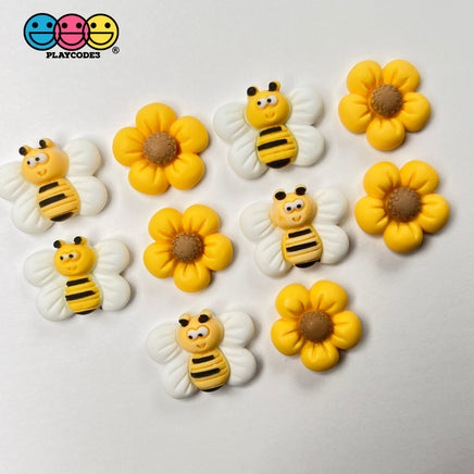 Flower Bee Flatback Charms Cabochons Flowers Bees 10Pcs Playcode3 Llc Charm