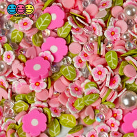 Flower Pink Daisies Fimo Diamond Rhinestone Fake Pearls Polymer Clay Sprinkles Jimmies Funfetti 10