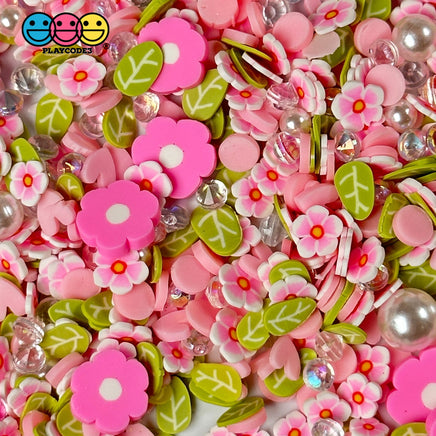 Flower Pink Daisies Fimo Diamond Rhinestone Fake Pearls Polymer Clay Sprinkles Jimmies Funfetti 10