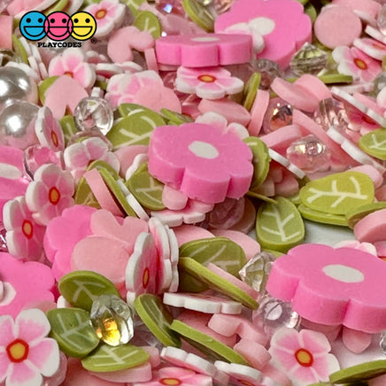 Flower Pink Daisies Fimo Diamond Rhinestone Fake Pearls Polymer Clay Sprinkles Jimmies Funfetti