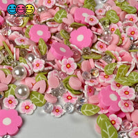 Flower Pink Daisies Fimo Diamond Rhinestone Fake Pearls Polymer Clay Sprinkles Jimmies Funfetti