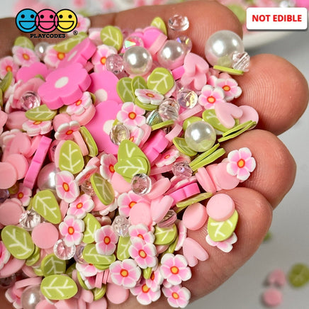 Flower Pink Daisies Fimo Diamond Rhinestone Fake Pearls Polymer Clay Sprinkles Jimmies Funfetti