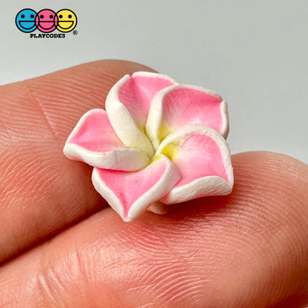 Flowers Hawaiian Plumeria Flower Charms With Holes Fake Flatback Cabochons 10Pcs Pink Highlight