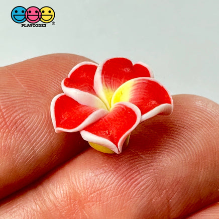 Flowers Hawaiian Plumeria Flower Charms With Holes Fake Flatback Cabochons 10Pcs Red Charm
