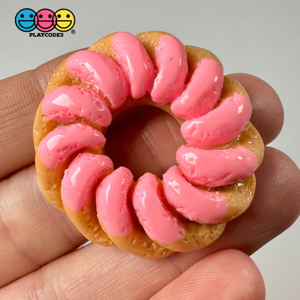 French Cruller Doughnut Mini Assorted Icing 3 Types Mixed Chocolate Strawberry Cabochons Charms 5/6