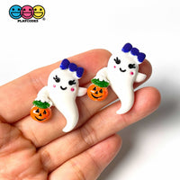Ghost Girl Hairbow Kawaii Jack-O-Lantern Charm Halloween Cabochons 10 Pcs