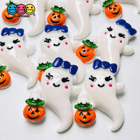 Ghost Girl Hairbow Kawaii Jack-O-Lantern Charm Halloween Cabochons 10 Pcs