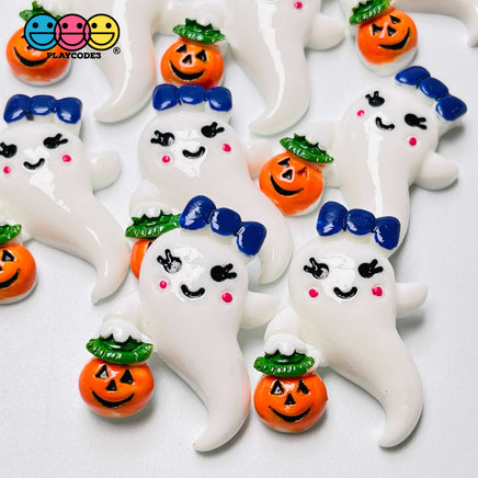 Ghost Girl Hairbow Kawaii Jack-O-Lantern Charm Halloween Cabochons 10 Pcs