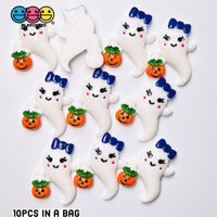 Ghost Girl Hairbow Kawaii Jack-O-Lantern Charm Halloween Cabochons 10 Pcs