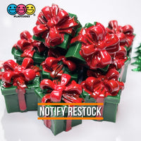 Gift Wrapped Green Box With Red Christmas Bow Charm Cabochons 10 Pcs