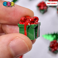Gift Wrapped Green Box With Red Christmas Bow Charm Cabochons 10 Pcs