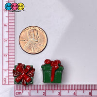 Gift Wrapped Green Box With Red Christmas Bow Charm Cabochons 10 Pcs