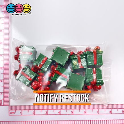 Gift Wrapped Green Box With Red Christmas Bow Charm Cabochons 10 Pcs