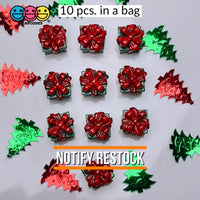 Gift Wrapped Green Box With Red Christmas Bow Charm Cabochons 10 Pcs