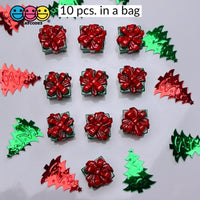 Gift Wrapped Green Box With Red Christmas Bow Charm Cabochons 10 Pcs
