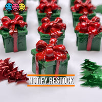Gift Wrapped Green Box With Red Christmas Bow Charm Cabochons 10 Pcs