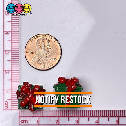 Gift Wrapped Green Box With Red Christmas Bow Charm Cabochons 10 Pcs