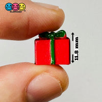 Gift Wrapped Red Box With Green Christmas Bow Charm Cabochons 10 Pcs