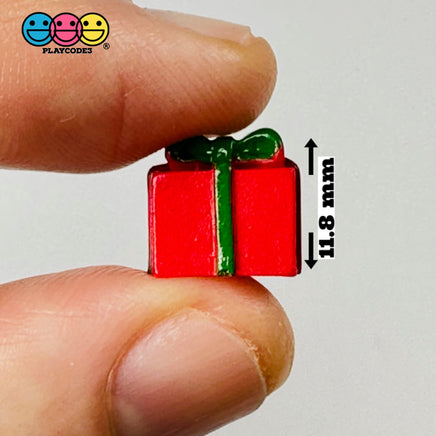 Gift Wrapped Red Box With Green Christmas Bow Charm Cabochons 10 Pcs
