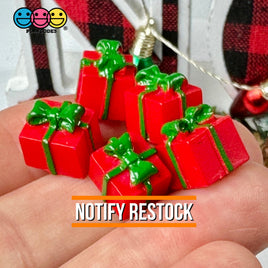 Gift Wrapped Red Box With Green Christmas Bow Charm Cabochons 10 Pcs