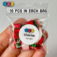 Gift Wrapped Red Box With Green Christmas Bow Charm Cabochons 10 Pcs