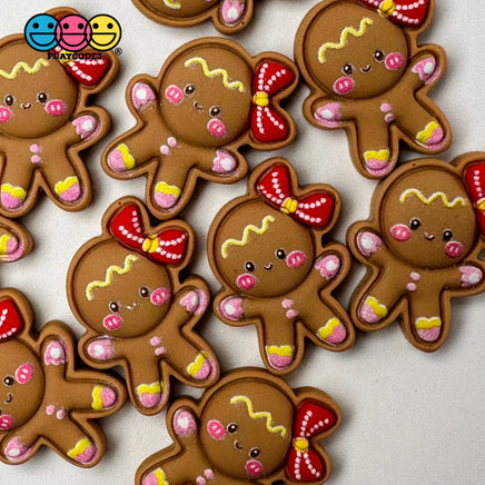 Gingerbread Girl Red Hairbow Fake Christmas Holiday Charm 10Pcs Flatback Cabochons Decoden 10 Pcs