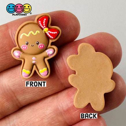 Gingerbread Girl Red Hairbow Fake Christmas Holiday Charm 10Pcs Flatback Cabochons Decoden 10 Pcs