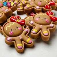 Gingerbread Girl Red Hairbow Fake Christmas Holiday Charm 10Pcs Flatback Cabochons Decoden 10 Pcs