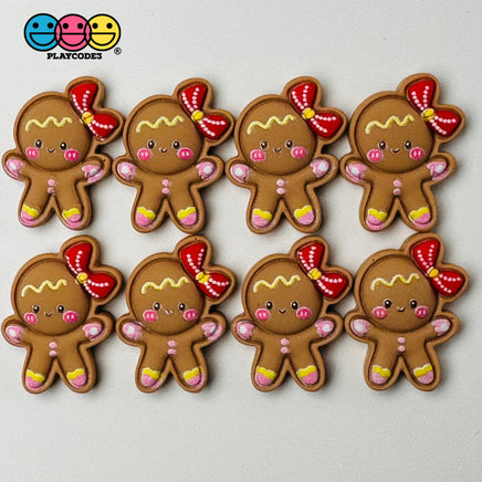 Gingerbread Girl Red Hairbow Fake Christmas Holiday Charm 10Pcs Flatback Cabochons Decoden 10 Pcs