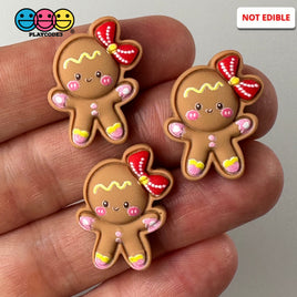 Gingerbread Girl Red Hairbow Fake Christmas Holiday Charm 10Pcs Flatback Cabochons Decoden 10 Pcs