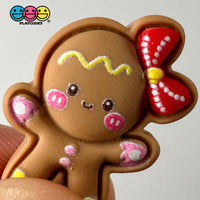 Gingerbread Girl Red Hairbow Fake Christmas Holiday Charm 10Pcs Flatback Cabochons Decoden 10 Pcs