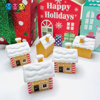 Gingerbread House Christmas Holiday Cabochon Charm Snow Roof Candy Stripes – 5pcs Bag Charm