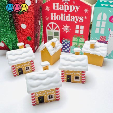 Gingerbread House Christmas Holiday Cabochon Charm Snow Roof Candy Stripes – 5pcs Bag Charm
