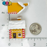 Gingerbread House Christmas Holiday Cabochon Charm Snow Roof Candy Stripes – 5pcs Bag Charm