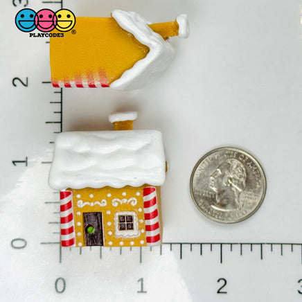Gingerbread House Christmas Holiday Cabochon Charm Snow Roof Candy Stripes – 5pcs Bag Charm