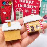Gingerbread House Christmas Holiday Cabochon Charm Snow Roof Candy Stripes – 5pcs Bag Charm
