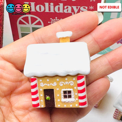 Gingerbread House Christmas Holiday Cabochon Charm Snow Roof Candy Stripes – 5pcs Bag Charm