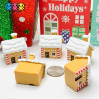 Gingerbread House Christmas Holiday Cabochon Charm Snow Roof Candy Stripes – 5pcs Bag Charm