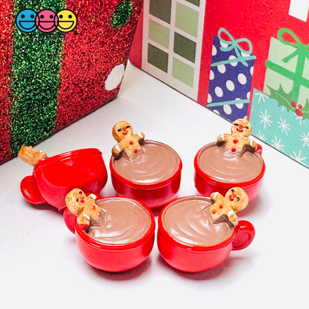 3D Gingerbread Man In Hot Chocolate Mug Christmas Holiday Cabochons Decoden Charm 5pcs PLAYCODE3 LLC Charm