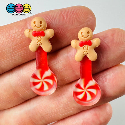 Gingerbread Man Peppermint Spoon Christmas Holiday Flatback Cabochons Decoden Charm 10 Pcs Playcode3