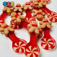 Gingerbread Man Peppermint Spoon Christmas Holiday Flatback Cabochons Decoden Charm 10 Pcs Playcode3