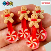 Gingerbread Man Peppermint Spoon Christmas Holiday Flatback Cabochons Decoden Charm 10 Pcs Playcode3