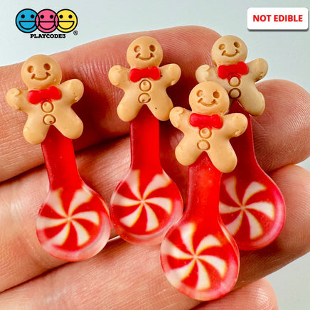 Gingerbread Man Peppermint Spoon Christmas Holiday Flatback Cabochons Decoden Charm 10 Pcs Playcode3